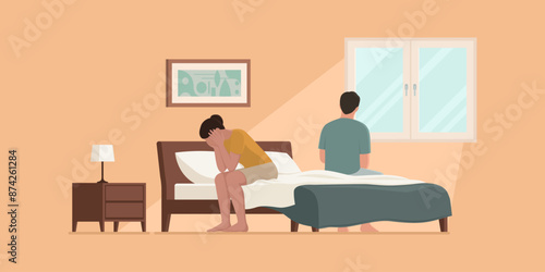 Stressed young couple fighting in the bedroom