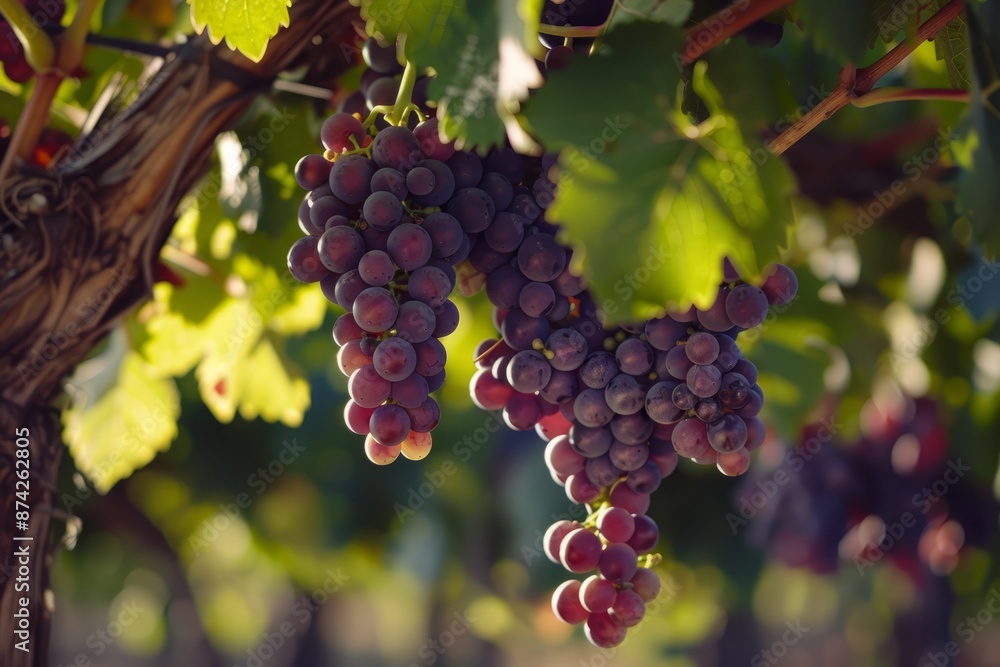 Many red grapes are grown in the vineyards. Clustered on the branches, these grapes are rich in nutrients and unique taste, and are one of the important ingredients in wine making Many red grapes are grown in the vineyards. Clustered on the branches, these grapes are rich in nutrients and unique taste, and are one of the important ingredients in wine making