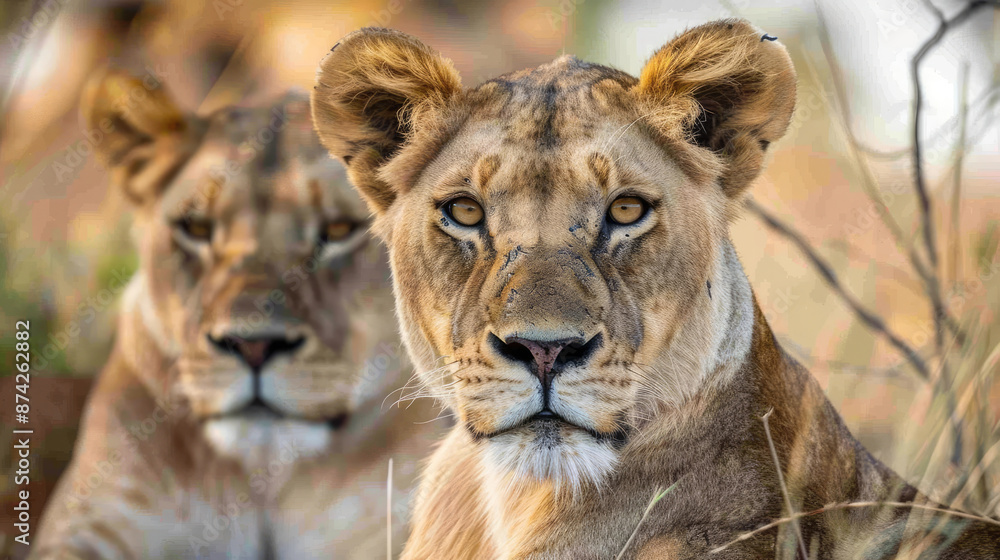 Close-Up Portraits of Lions in Their Natural Savanna Habitat Close-Up Portraits of Lions in Their Natural Savanna Habitat