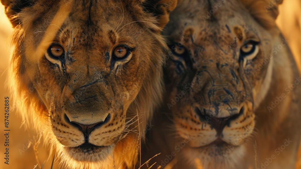 Close-Up Portraits of Lions in Their Natural Savanna Habitat Close-Up Portraits of Lions in Their Natural Savanna Habitat