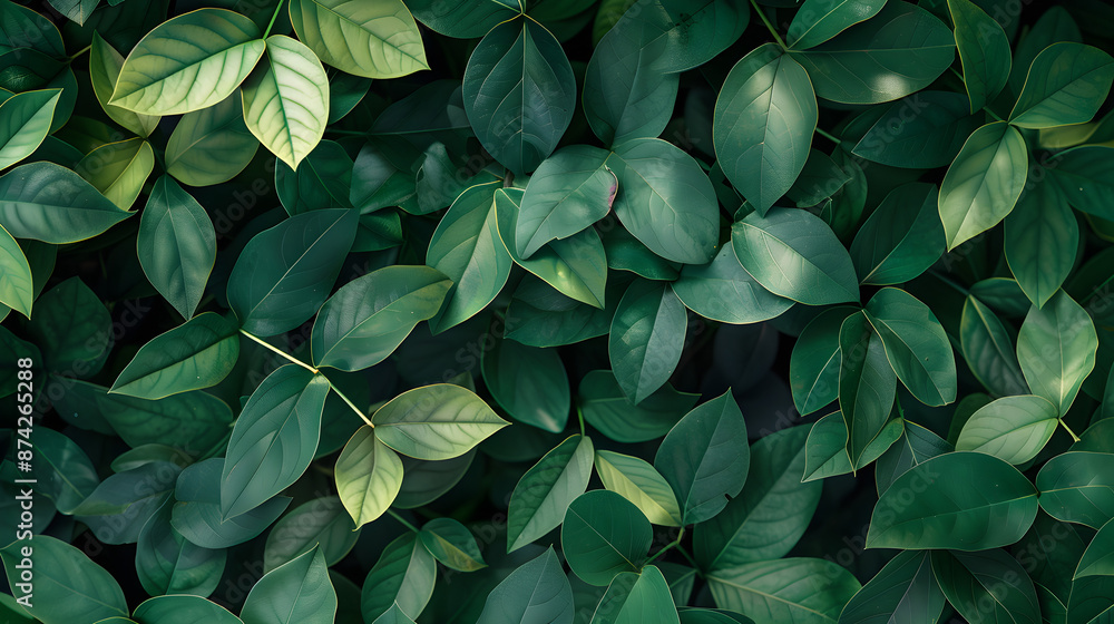 Abstract, geometric design of overlapping leaves in various shades of green on a white background. Abstract, geometric design of overlapping leaves in various shades of green on a white background.