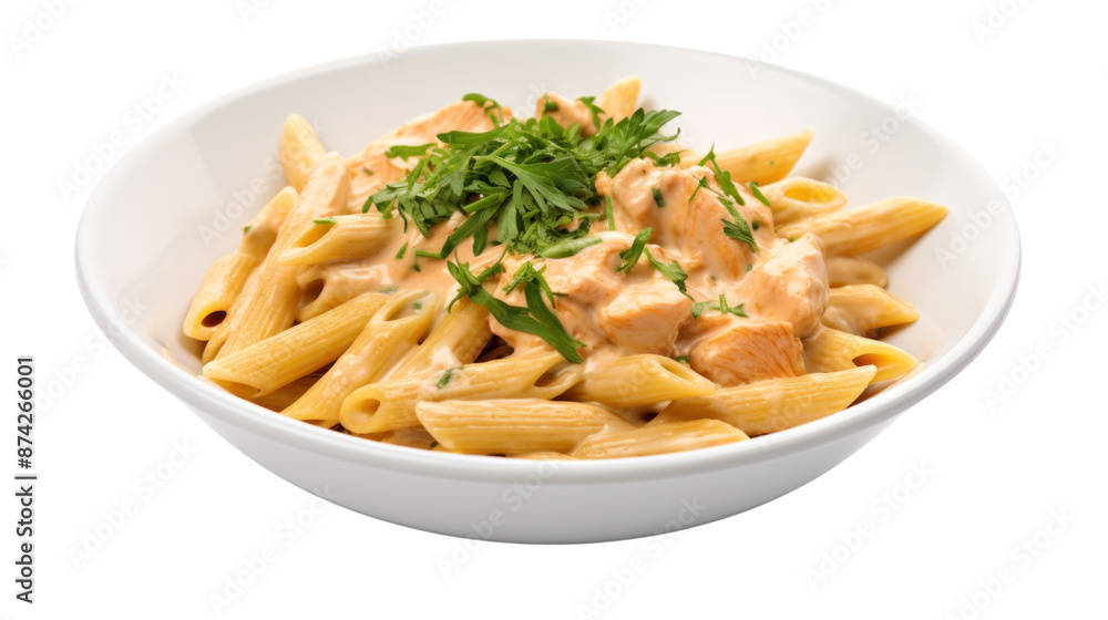 A photo of a creamy salmon pasta dish, featuring penne pasta tossed in a rich salmon sauce, garnished with fresh parsley A photo of a creamy salmon pasta dish, featuring penne pasta tossed in a rich salmon sauce, garnished with fresh parsley