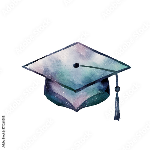 Graduation hat, elegant watercolor illustration, success achievement symbol