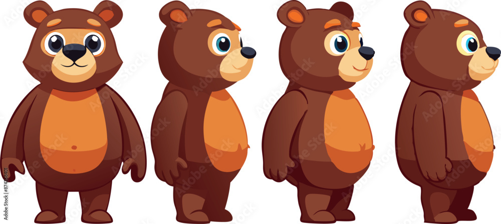 Fototapeta premium Four bears are standing in a row, each with a different pose