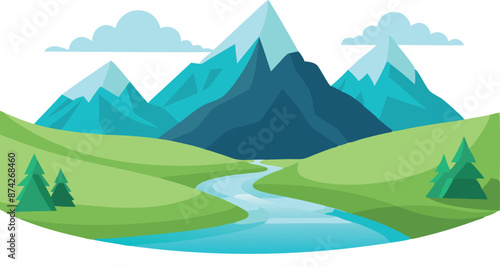 A mountain range with a river running through it