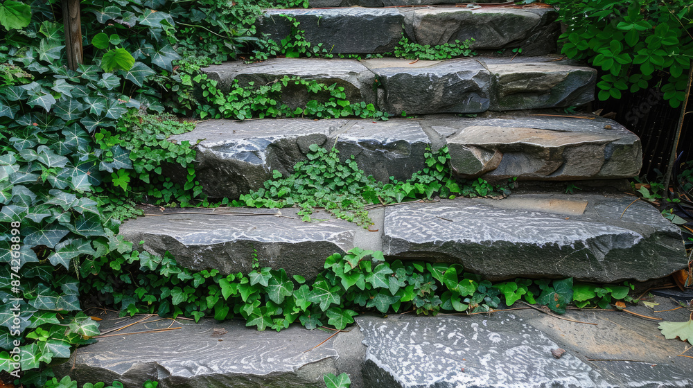 Stone Staircase with Vibrant Green Plants Stone Staircase with Vibrant Green Plants
