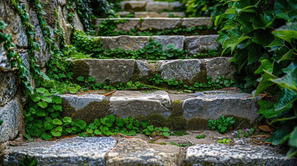 Stone Staircase with Vibrant Green Plants Stone Staircase with Vibrant Green Plants