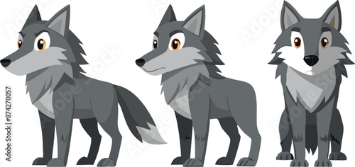 Three cartoon wolfs in different poses