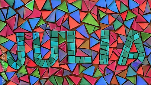 Colorful glass mosaic spelling JULIA with vibrant hues, representing the Julia programming language, a powerful tool for data science and numerical computing.