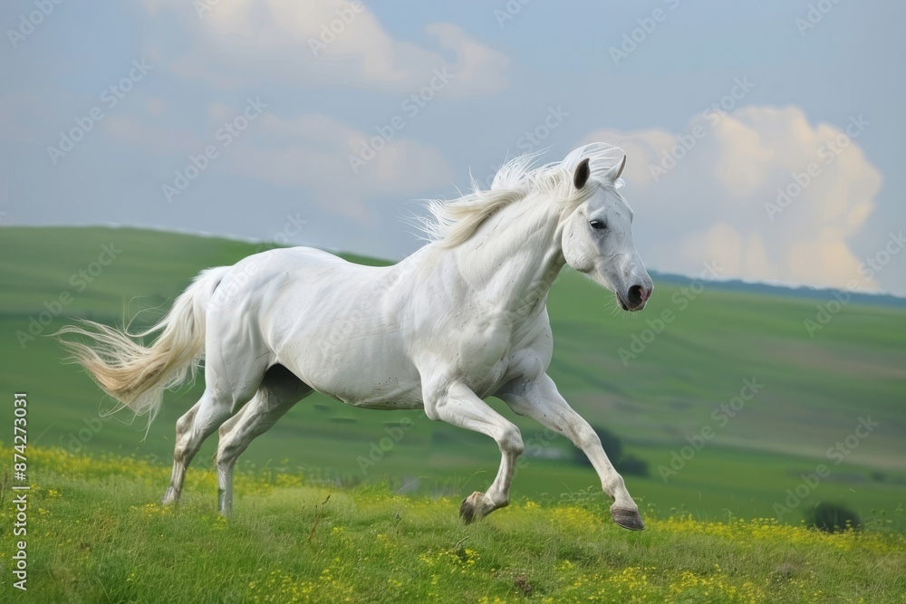 Obraz premium white horse in the field