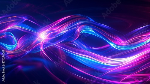 Vibrant and mesmerizing, this abstract futuristic background showcases neon pink and blue moving wave lines and bokeh lights. Wallpaper and Background