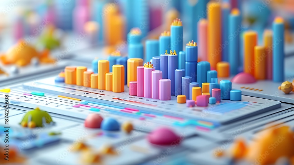 A 3D isometric illustration of a marketing dashboard, with a focus on competitor analysis displayed through detailed graphs and charts of metrics and market share, intuitive layout, A 3D isometric illustration of a marketing dashboard, with a focus on competitor analysis displayed through detailed graphs and charts of metrics and market share, intuitive layout,