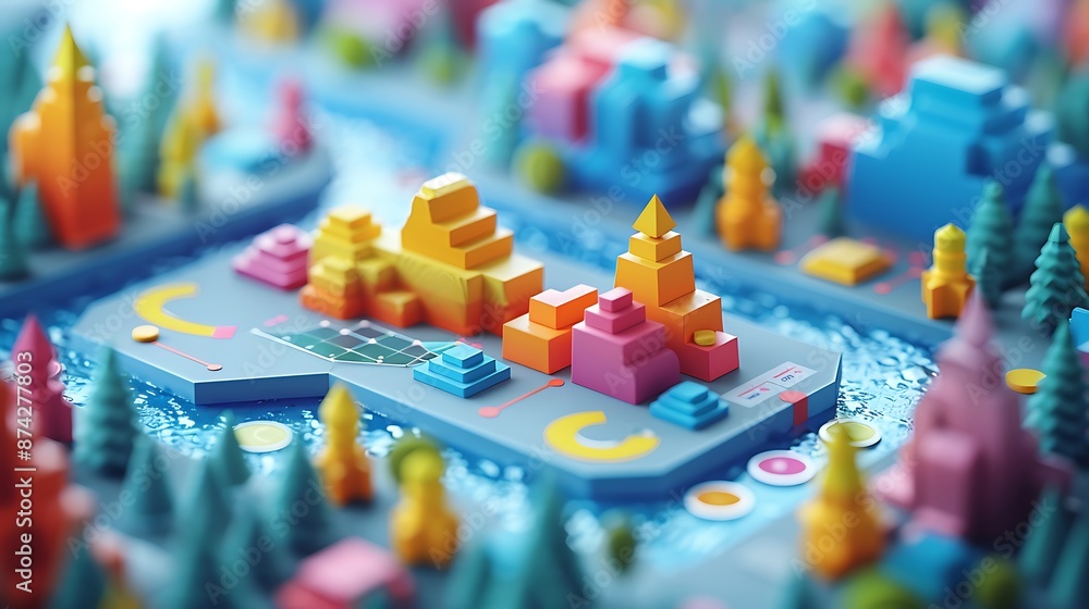 A 3D isometric illustration of a marketing dashboard, with a focus on sales funnel analysis displayed through detailed 3D funnel charts of customer journey stages, intuitive layout, A 3D isometric illustration of a marketing dashboard, with a focus on sales funnel analysis displayed through detailed 3D funnel charts of customer journey stages, intuitive layout,