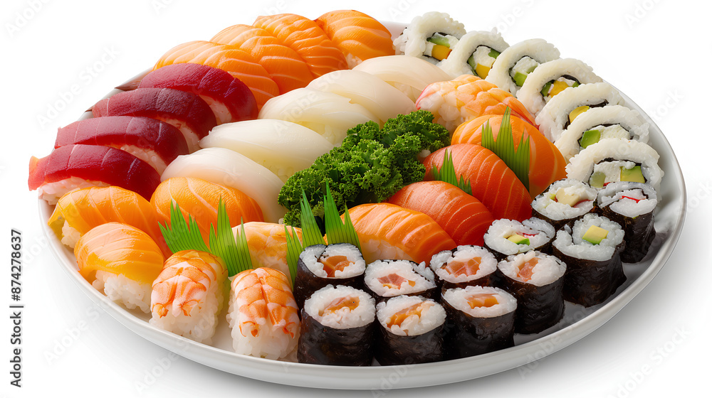 A platter of colorful sushi rolls, A platter of colorful sushi rolls,