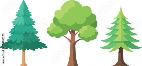 Three trees are shown in a row, with the middle tree being the tallest