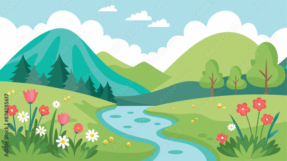 Fototapeta premium A beautiful landscape with a river running through it