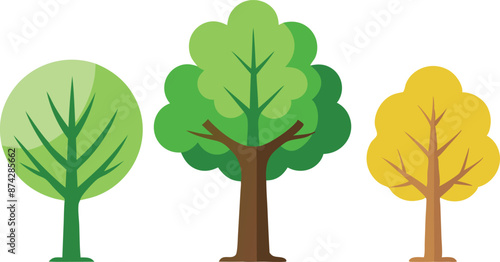 Three trees are shown in a row, with the middle one being the tallest
