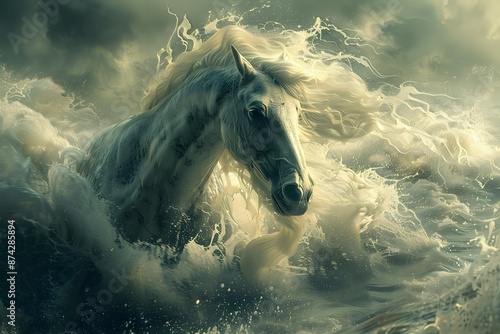 Horse running through the water