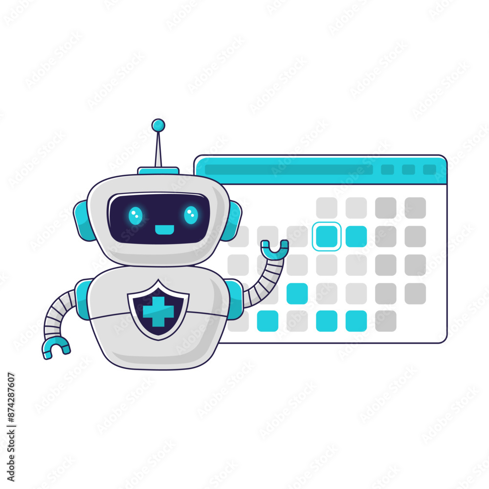 Medical robot assistant is looking for available date to sign up for a consultation. Concept of medicine of the future. Personalized healthcare, AI-enabled diagnostics and telemedicine innovations. Medical robot assistant is looking for available date to sign up for a consultation. Concept of medicine of the future. Personalized healthcare, AI-enabled diagnostics and telemedicine innovations.
