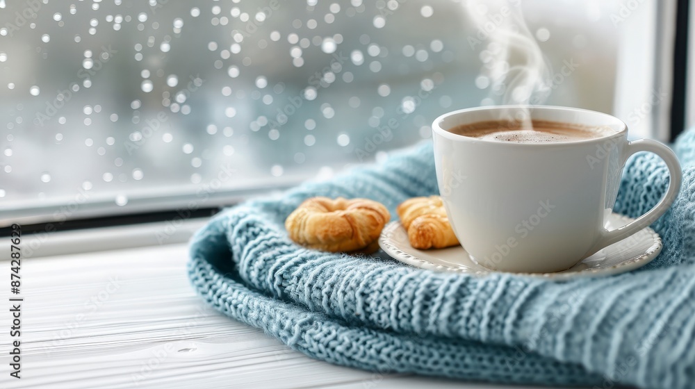 Cozy Winter Morning with Coffee and Cookies. Cozy Winter Morning with Coffee and Cookies.