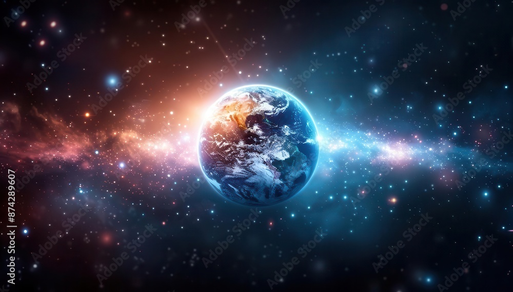 Fototapeta premium A cosmic display of Earth surrounded by glittering stars and swirling galaxies