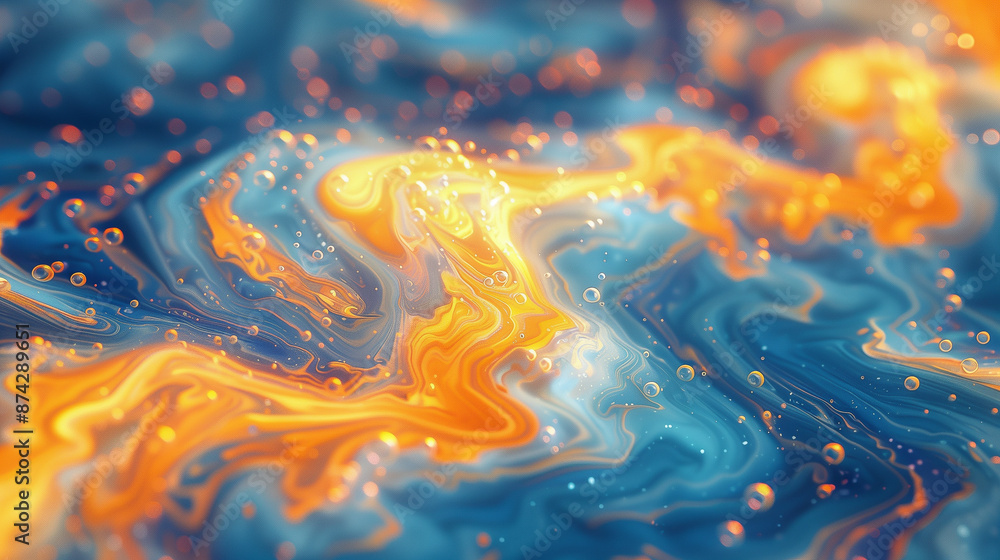 Abstract Swirling Patterns in Blue and Orange with Bubbles Abstract Swirling Patterns in Blue and Orange with Bubbles