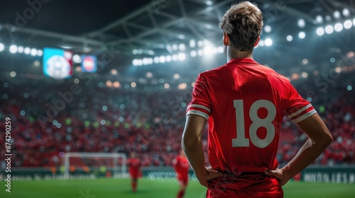 Back of red European soccer player shirt 18