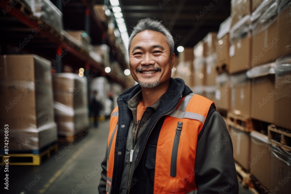 Portrait of a smiling middle aged male warehouse worker Portrait of a smiling middle aged male warehouse worker