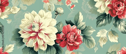 beautiful fantasy vintage botanical Dahlia flowers wallpaper background digital illustration motif for floral pattern fabric print cover invitation poster banner