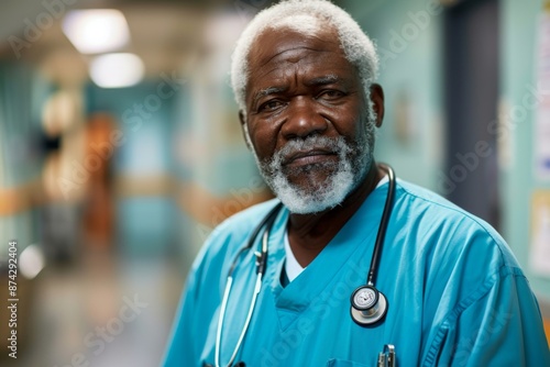 Portrait of a senior male African American health worker in hospital