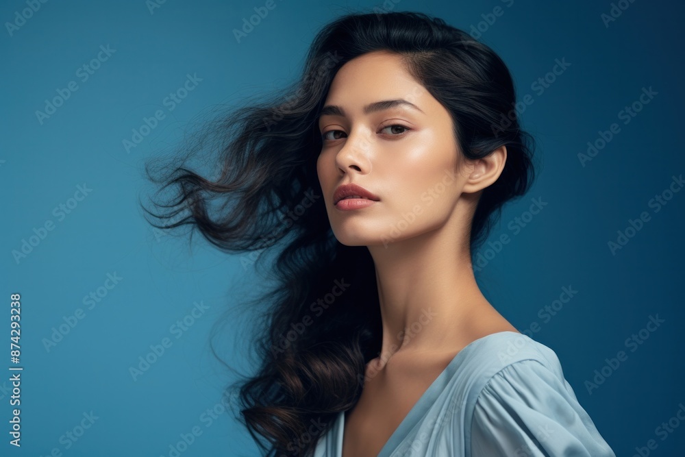 Fototapeta premium elegant woman blue background