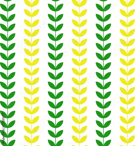 Seamless vector pattern of green yellow plants upside down on a white background
