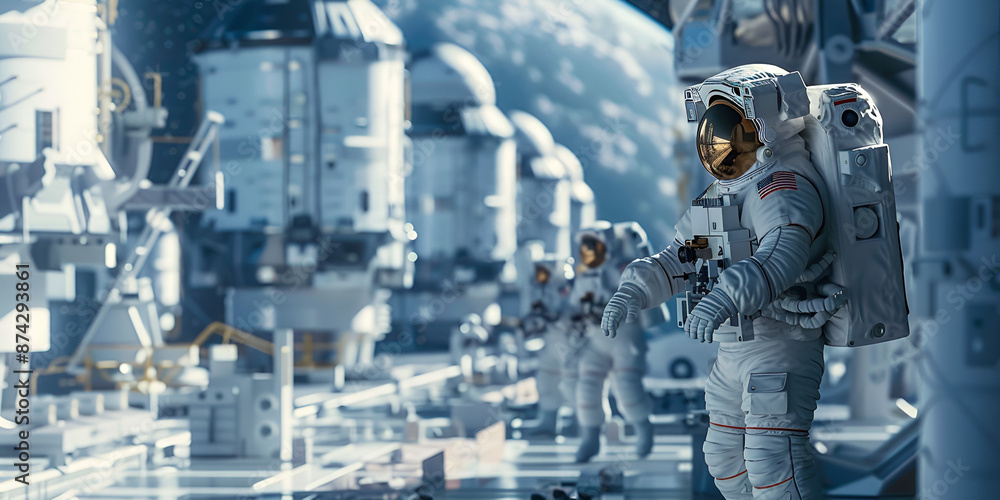 Fototapeta premium Futuristic Space Station with Astronauts | Advanced Space Exploration Technology