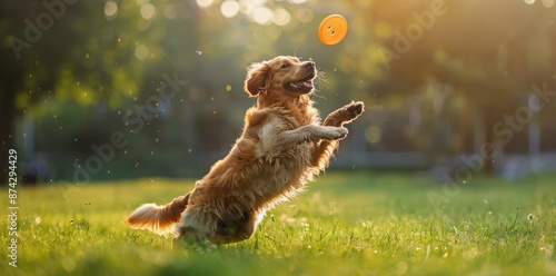 Golden Retriever Playing Fetch In Autumn Park