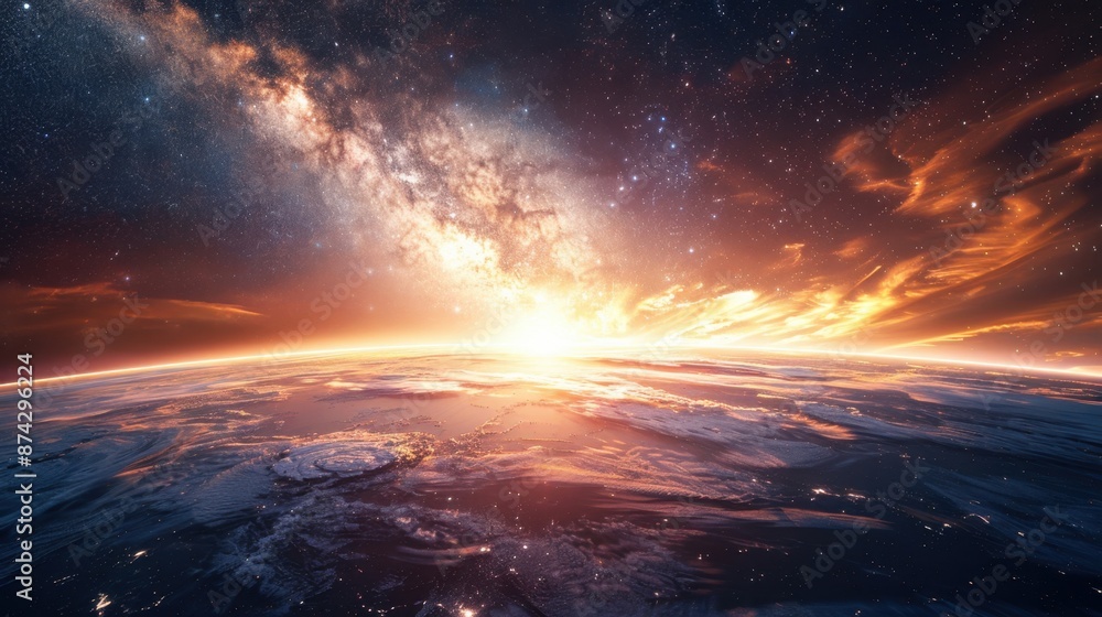 Fototapeta premium Render a stunning view of the Milky Way galaxy from a distant planet. 