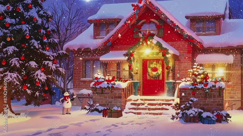 house and Christmas tree in the snow at night.Seamless 4k time lapse virtual video animation background
house and Christmas tree in the snow at night.Seamless 4k time lapse virtual video animation background