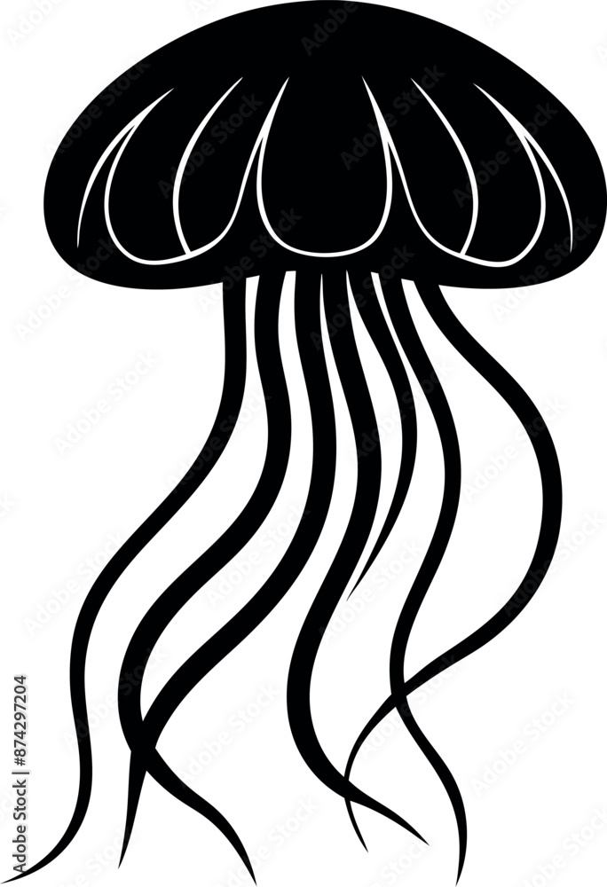 A black jellyfish with long tentacles A black jellyfish with long tentacles