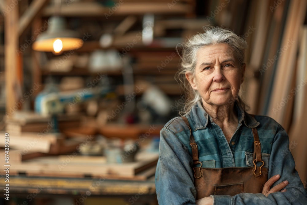 Portrait of a middle aged female Caucasian carpenter Portrait of a middle aged female Caucasian carpenter