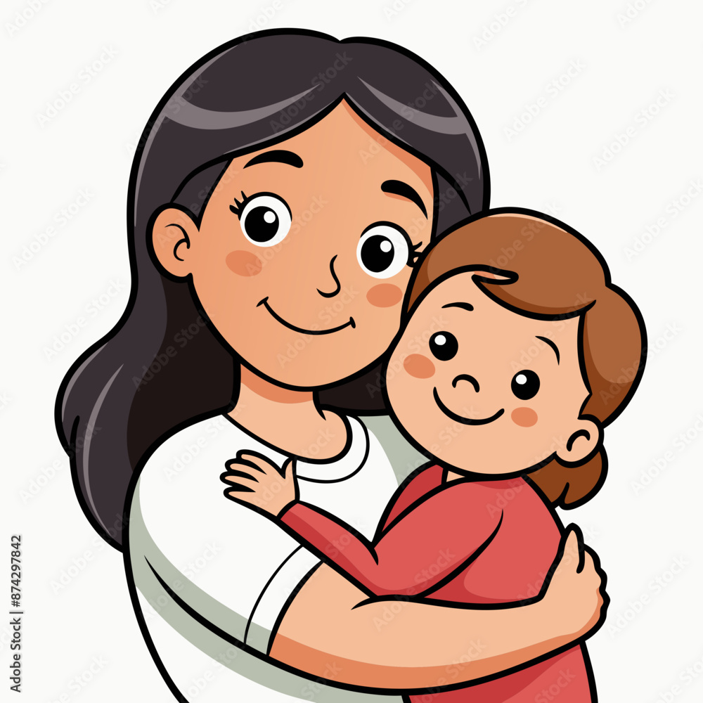 a woman with brown hair lovingly hugging a small a woman with brown hair lovingly hugging a small