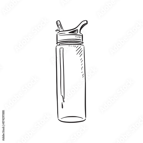 A line drawn water bottle taken inspiration from gyms and sports facilities. Drawn by hand in black and white and vectorised. 