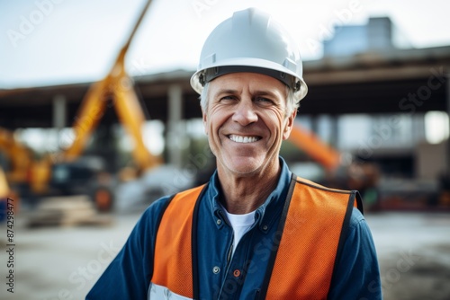 Smiling portrait of a mature businessman on construction site © NikoG
