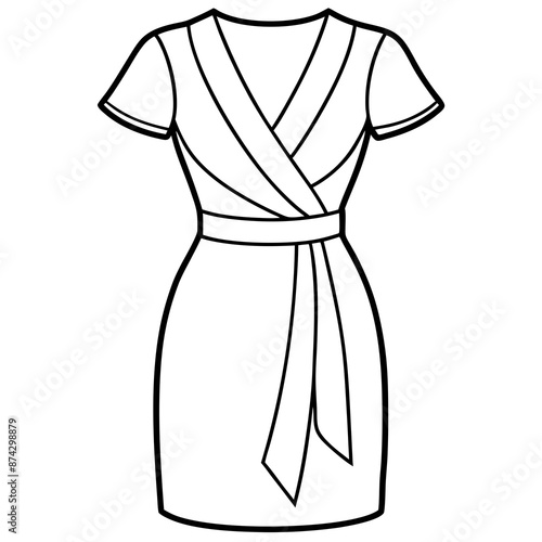 Realistic wrap dress line art Vector illustration graphic design.