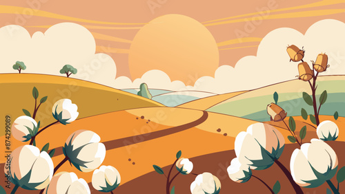 Picturesque Sunset Over Blooming Countryside Landscape