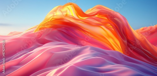A wave of pink and orange on a blue background