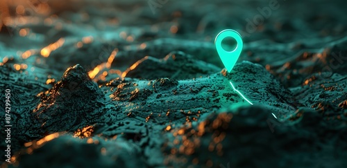 Illustration of a location map with blue light on the surface of all the rocks