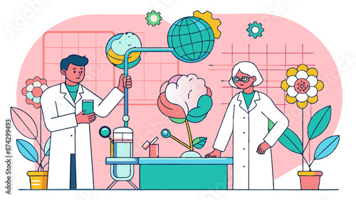 Colorful Illustration of Scientists in Laboratory Conducting Research