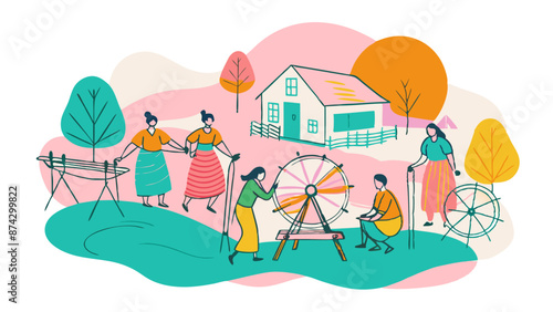 Rustic Countryside Life: People Engaging in Traditional Farm Activities