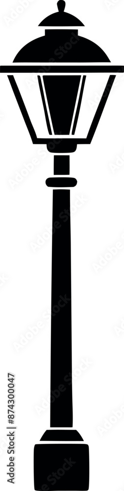 A tall black street lamp stands alone on a white background A tall black street lamp stands alone on a white background