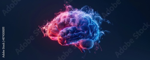 Abstract brain shape with red and blue smoke.