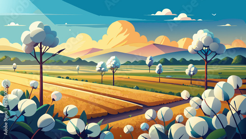 Idyllic Countryside Landscape with Rolling Hills at Sunset